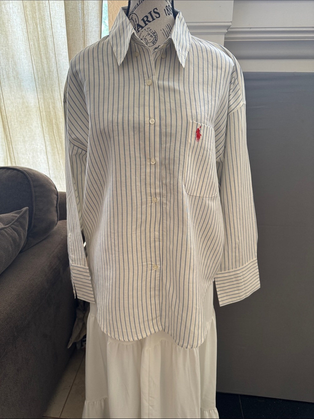 Ralph Lauren Blue & White Striped Cotton Button-Down Shirt
